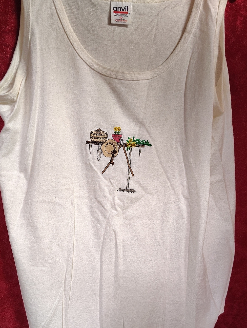 Anvil Cream Tank Top with Garden Tool Embroidery